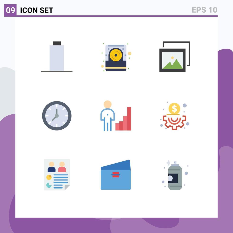 conjunto de 9 iconos de interfaz de usuario modernos signos de símbolos para gráficos gráficos galería análisis temporizador elementos de diseño vectorial editables vector