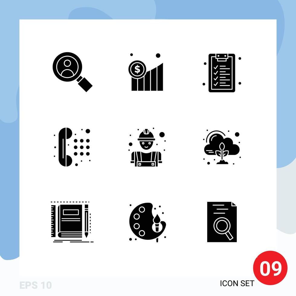 Pictogram Set of 9 Simple Solid Glyphs of labour construction education builder telephone Editable Vector Design Elements