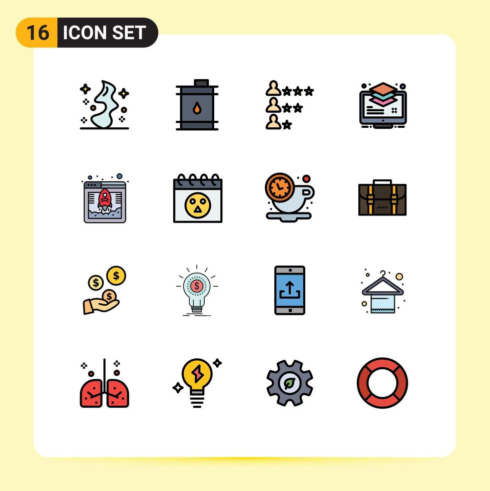 Set of 16 Modern UI Icons Symbols Signs for access buffer business layers arrange Editable Creative Vector Design Elements