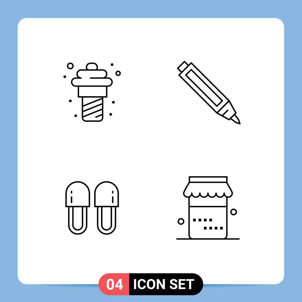 Set of 4 Modern UI Icons Symbols Signs for yogurt hygiene meal pencil shoes Editable Vector Design Elements