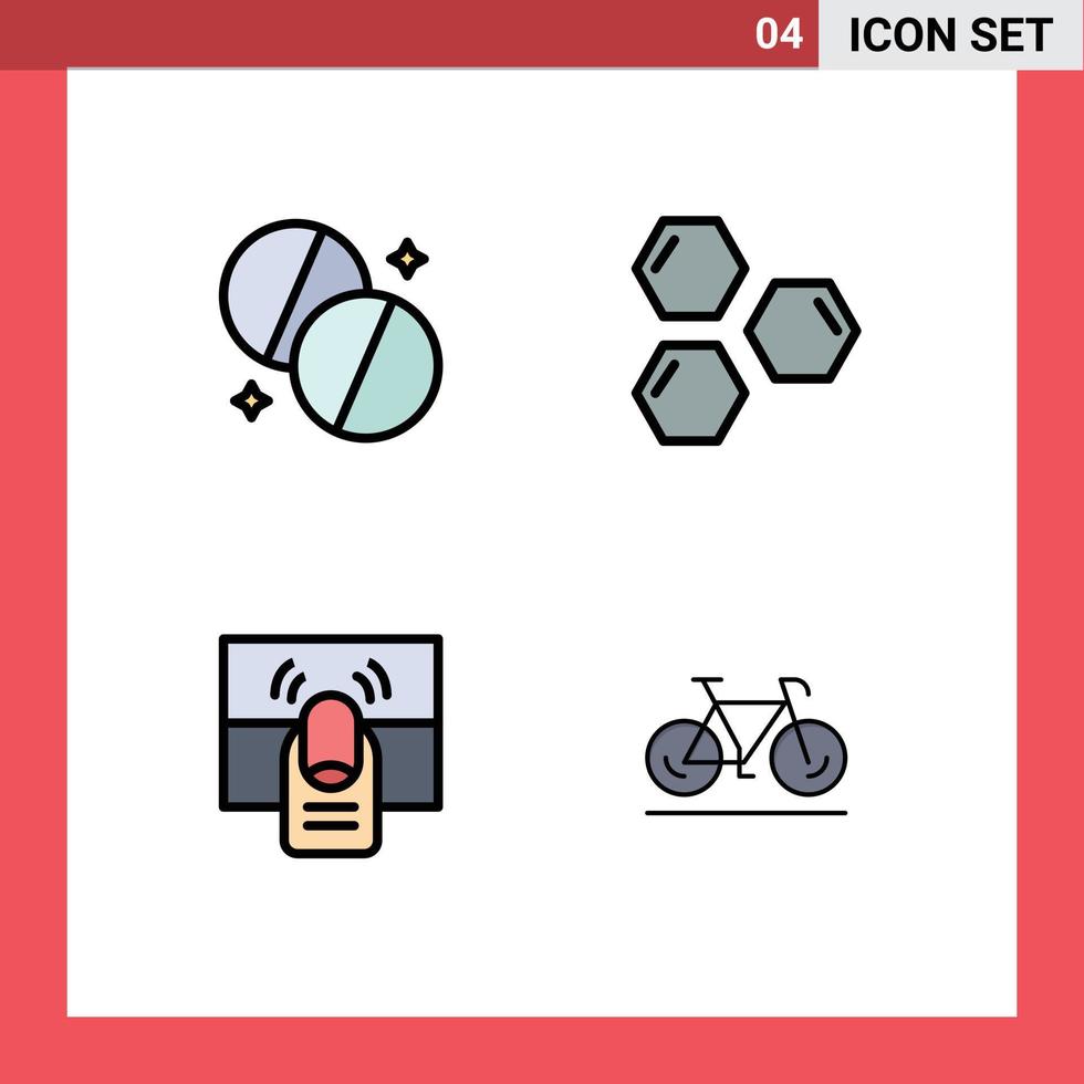 Modern Set of 4 Filledline Flat Colors and symbols such as antibiotics click medicine science hand Editable Vector Design Elements