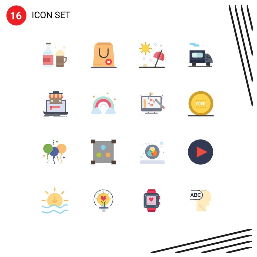 Pictogram Set of 16 Simple Flat Colors of business transport package delivery summer Editable Pack of Creative Vector Design Elements