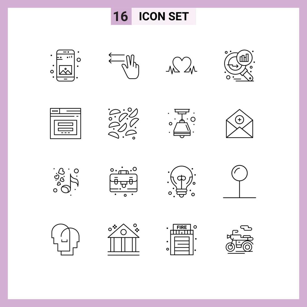 Outline Pack of 16 Universal Symbols of web page love search stats graph analysis Editable Vector Design Elements