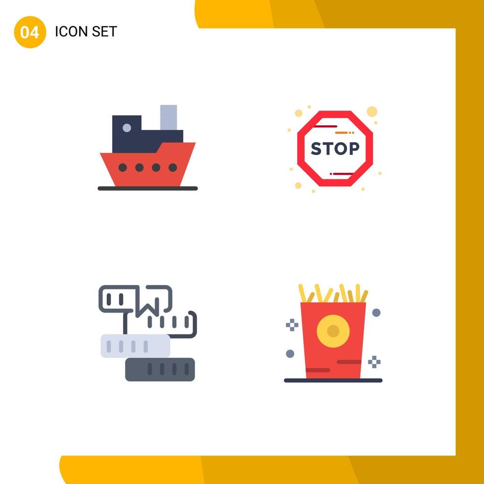 Mobile Interface Flat Icon Set of 4 Pictograms of ship knowledge vessel stop study Editable Vector Design Elements