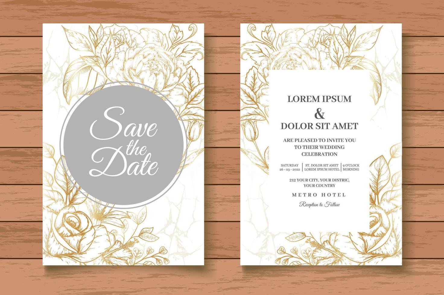 Elegant Wedding Card with Golden Floral Decoration vector