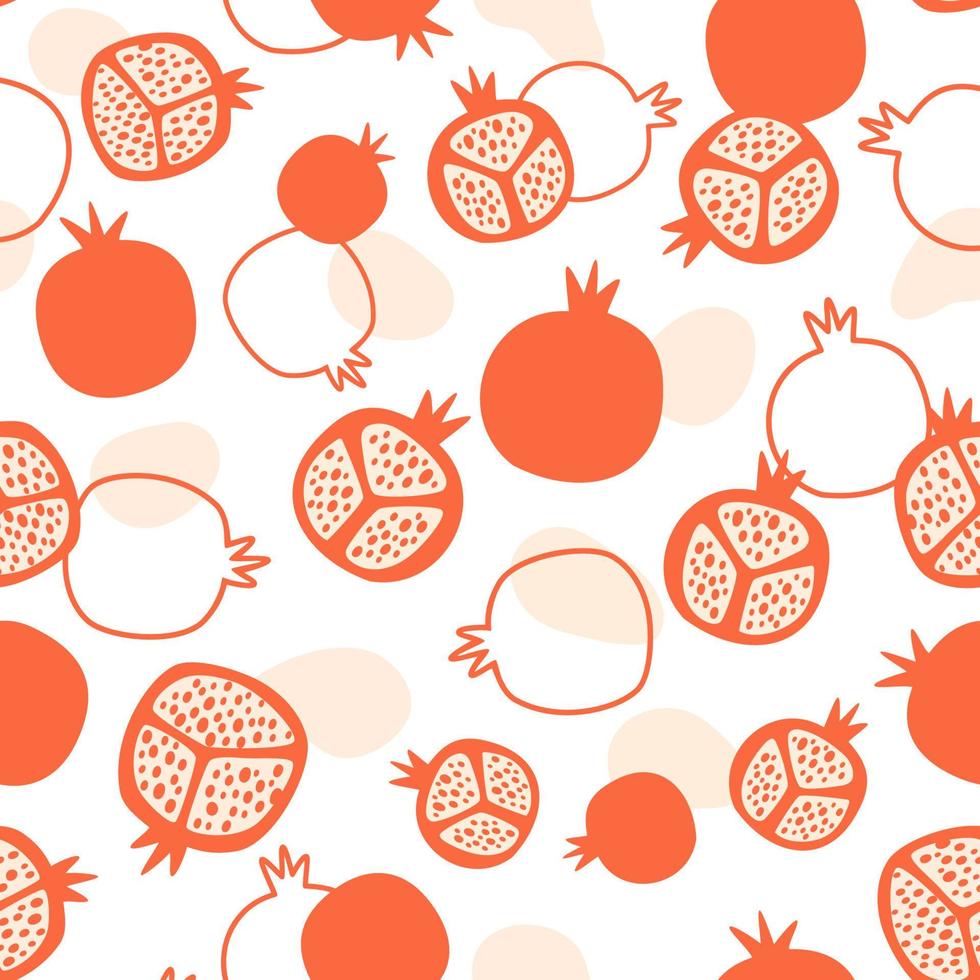patrón de granada. patrón sin costuras de granada abstracta, fondo de granada. ilustración de vector de frutas estilizadas. diseño de papel tapiz de cocina, textil, tela, mantel, estampado.