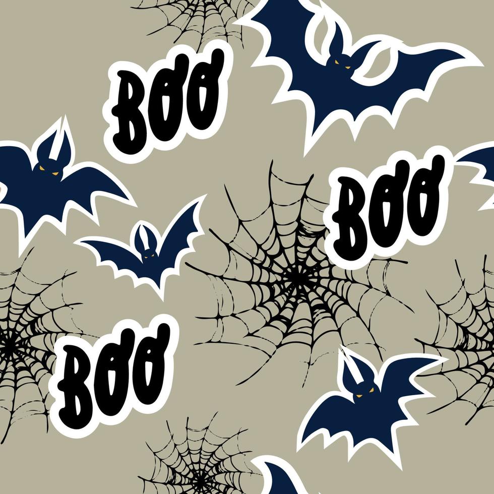 Trendy pattern. Happy Halloween. Bats with web. Boo.. Freehand drawing. Modern continuous line vector illustration. Candies or life