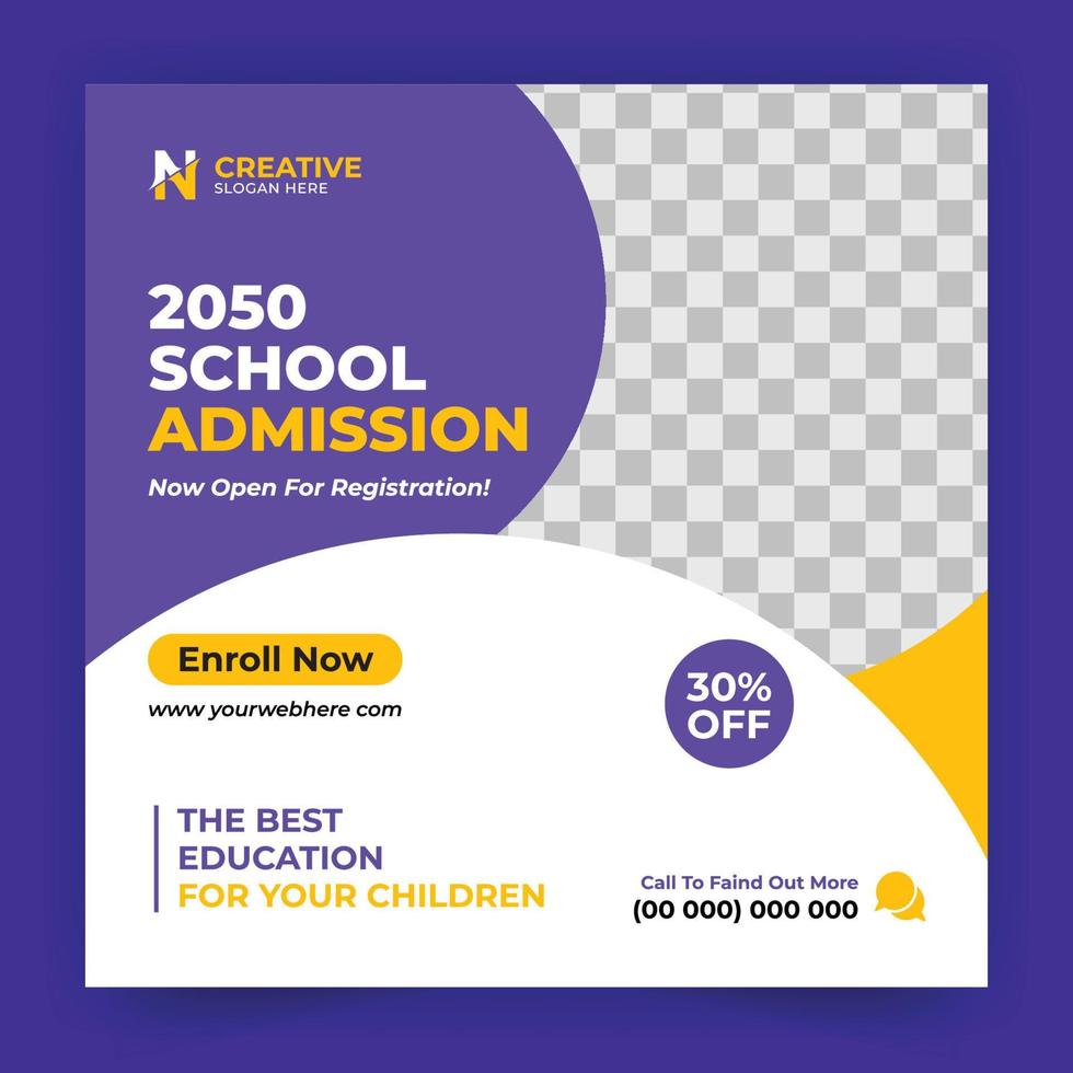 Education Banner for Kids School Admission. school university education social media post and web banner template, trendy back to school and online class promotion template vector