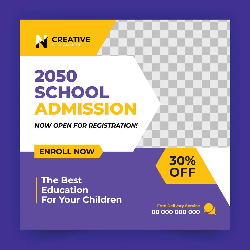 Education Banner for Kids School Admission. school university education social media post and web banner template, trendy back to school and online class promotion template vector