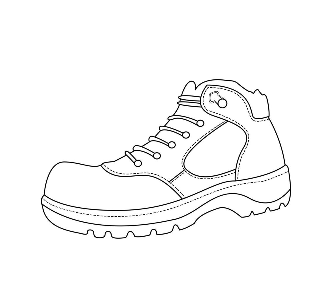 Safety shoes. Personal protective equipment for workers. Vector doodle illustration. Side view.