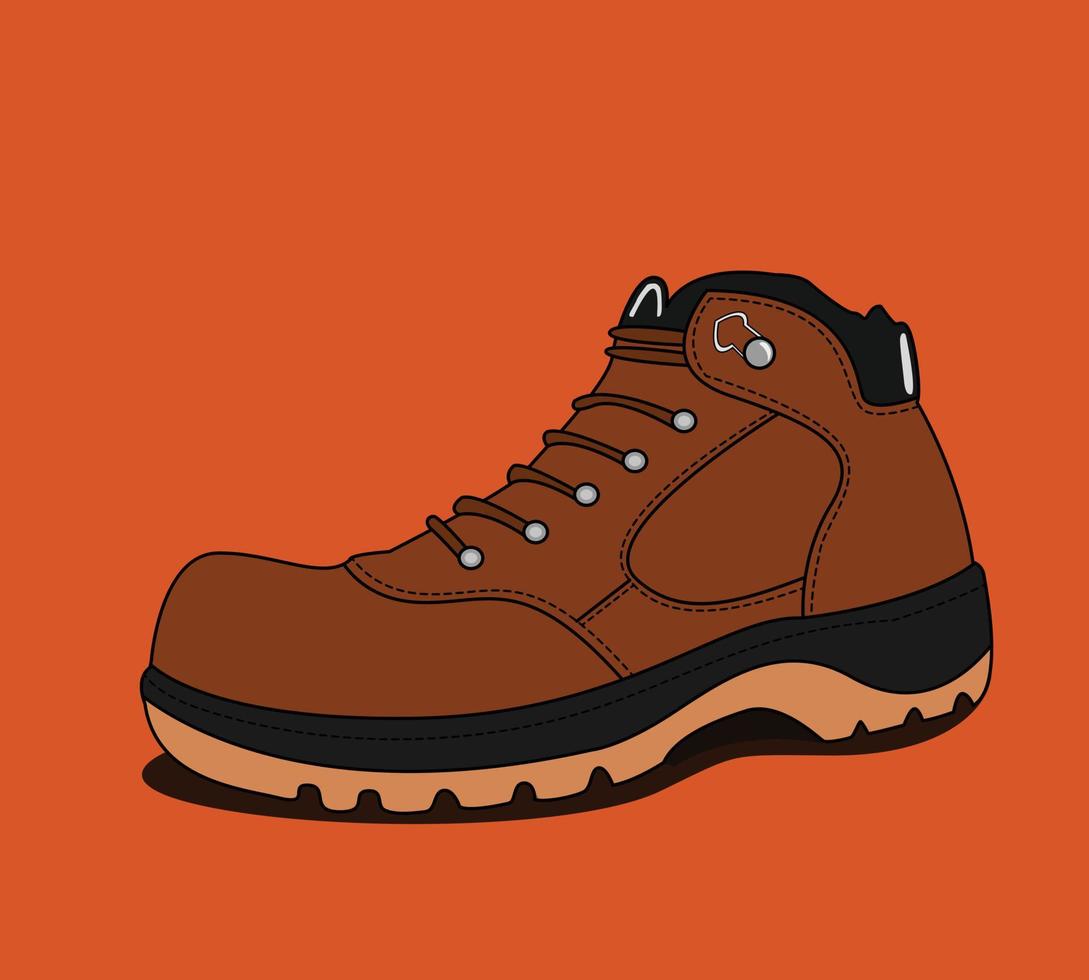 vector illustration of safety boots for workers. brown men's shoes isolated on orange background.