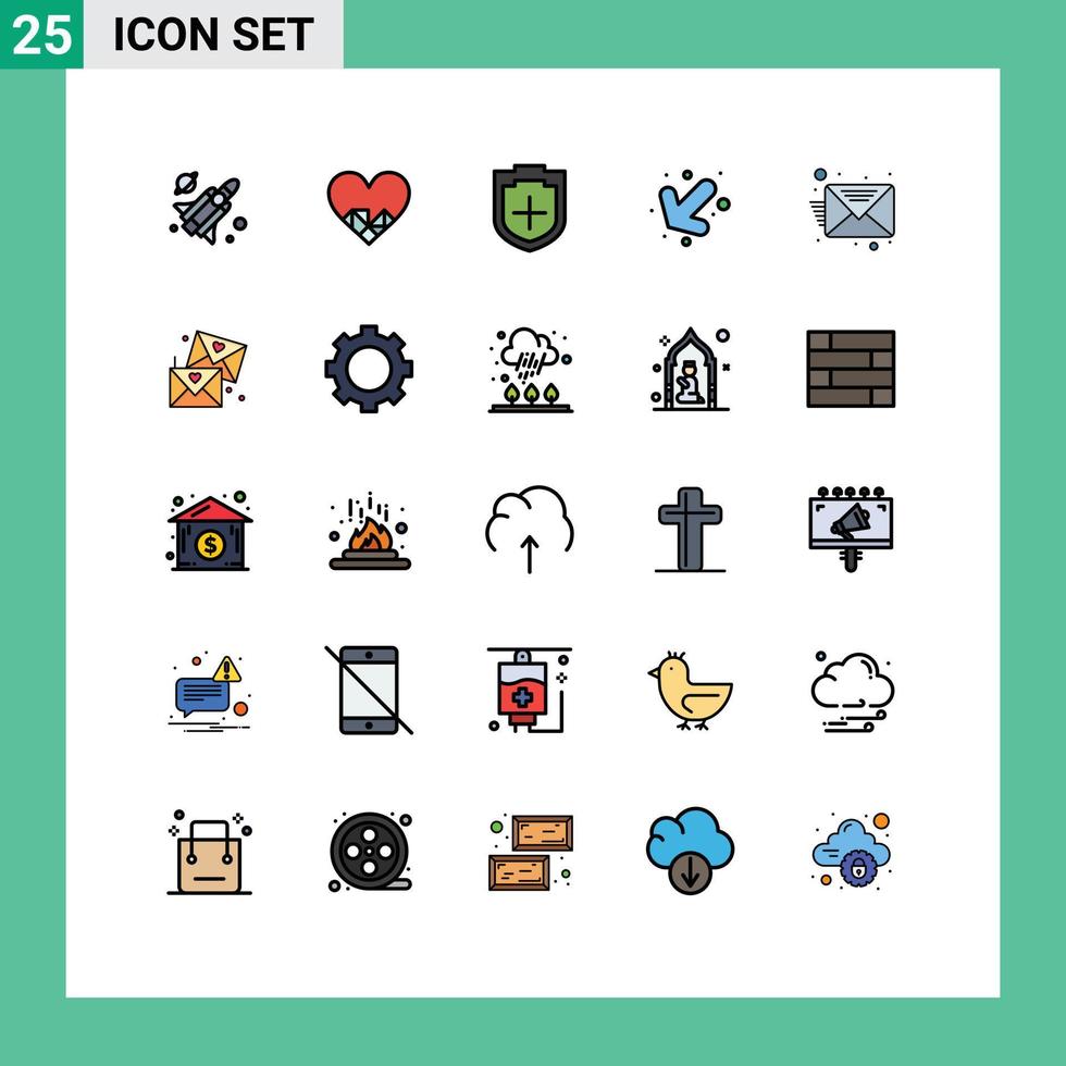 paquete de 25 modernos signos y símbolos de colores planos de línea rellena para medios de impresión web, como bandeja de entrada de correo electrónico más elementos de diseño de vectores editables por correo electrónico