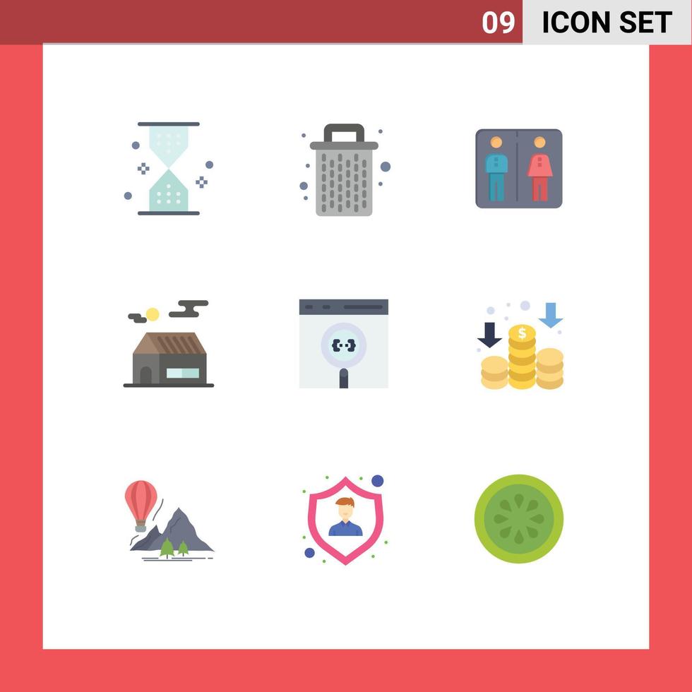 User Interface Pack of 9 Basic Flat Colors of app sun garbage house hotel Editable Vector Design Elements