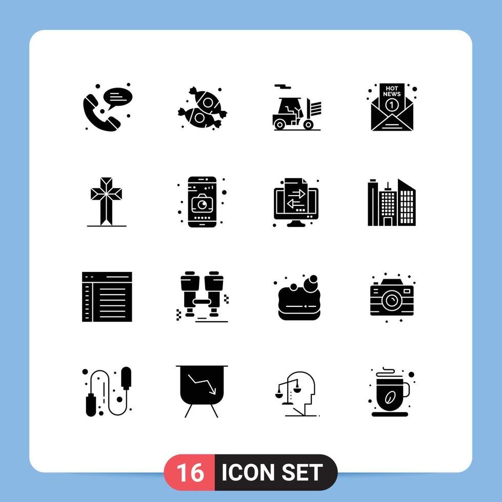 Stock Vector Icon Pack of 16 Line Signs and Symbols for cross celebration outline report media Editable Vector Design Elements
