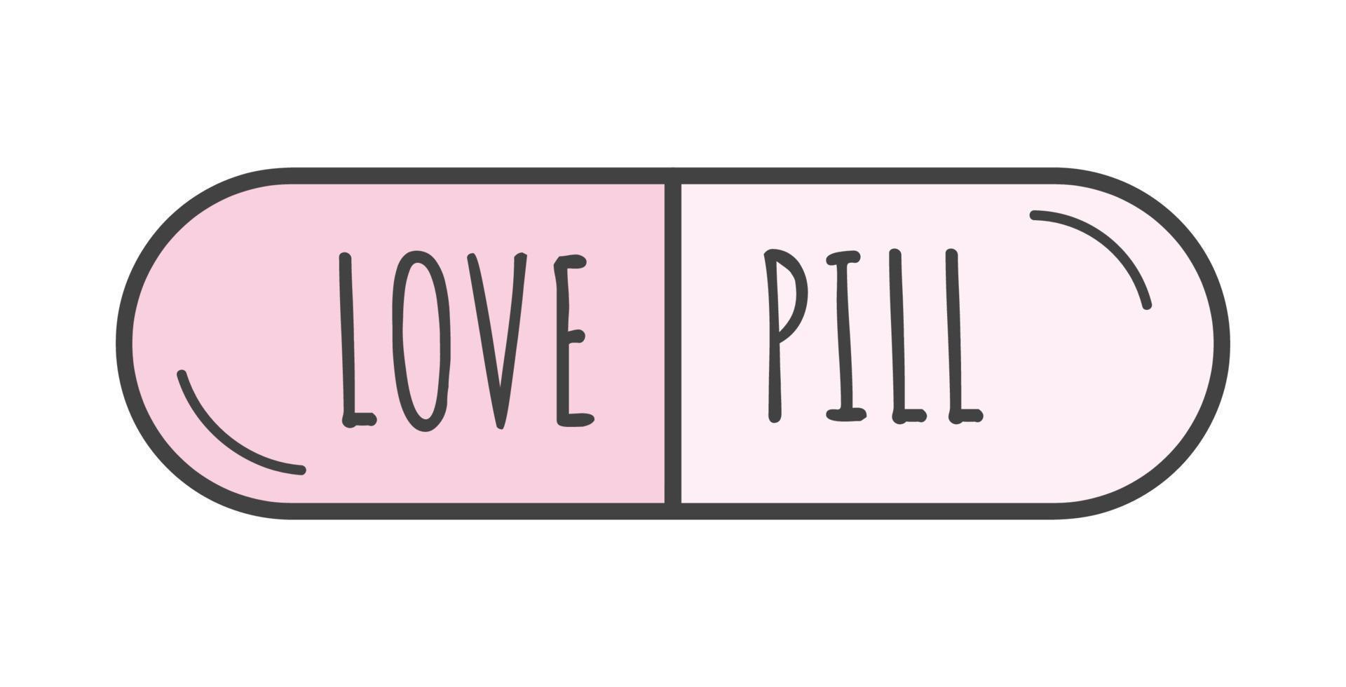 love pill, valentine's day design element, cartoon style, capsule, drug, vector illustration