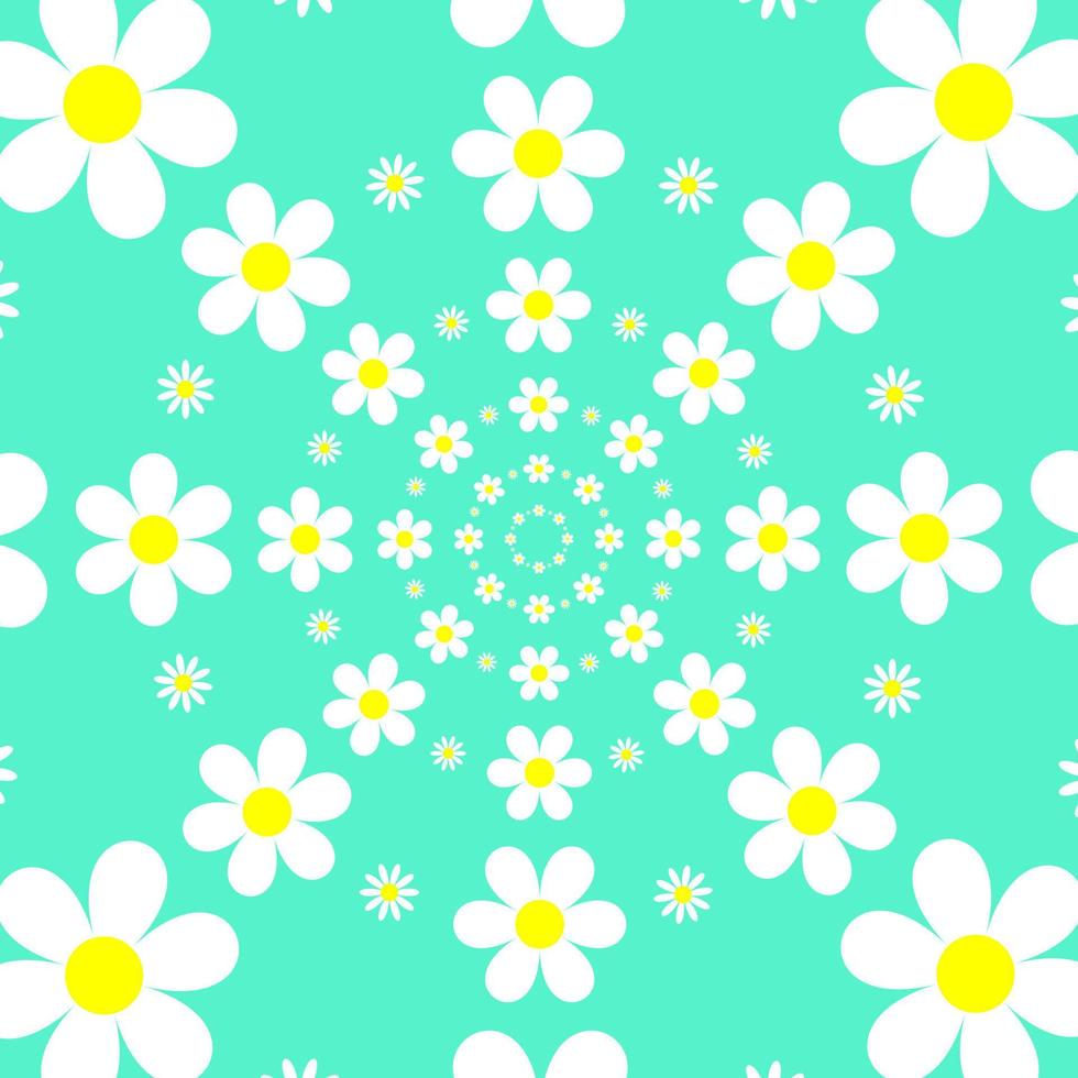 Vector illustration of beautiful flowers seamless pattern green background