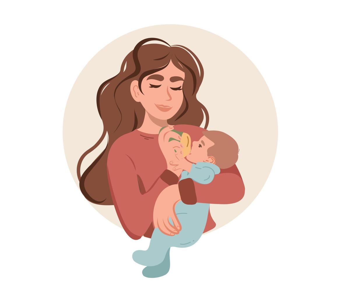 Mom feeds the baby in her arms vector