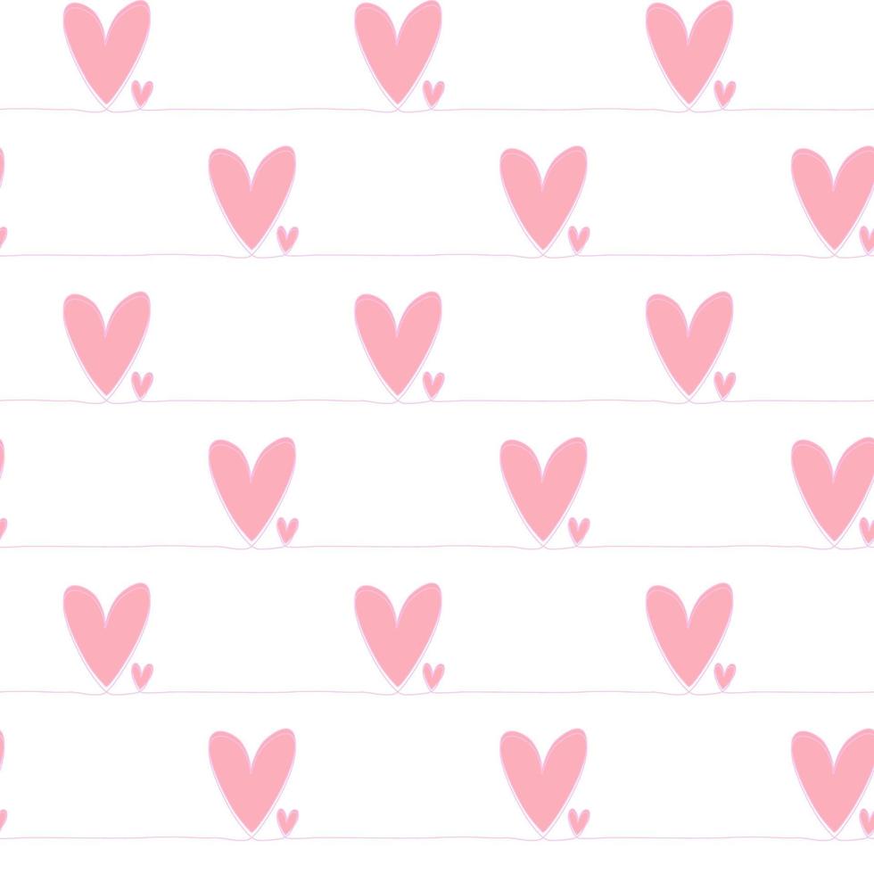Vector seamless pattern with two pink hearts on white, valentine day concept.