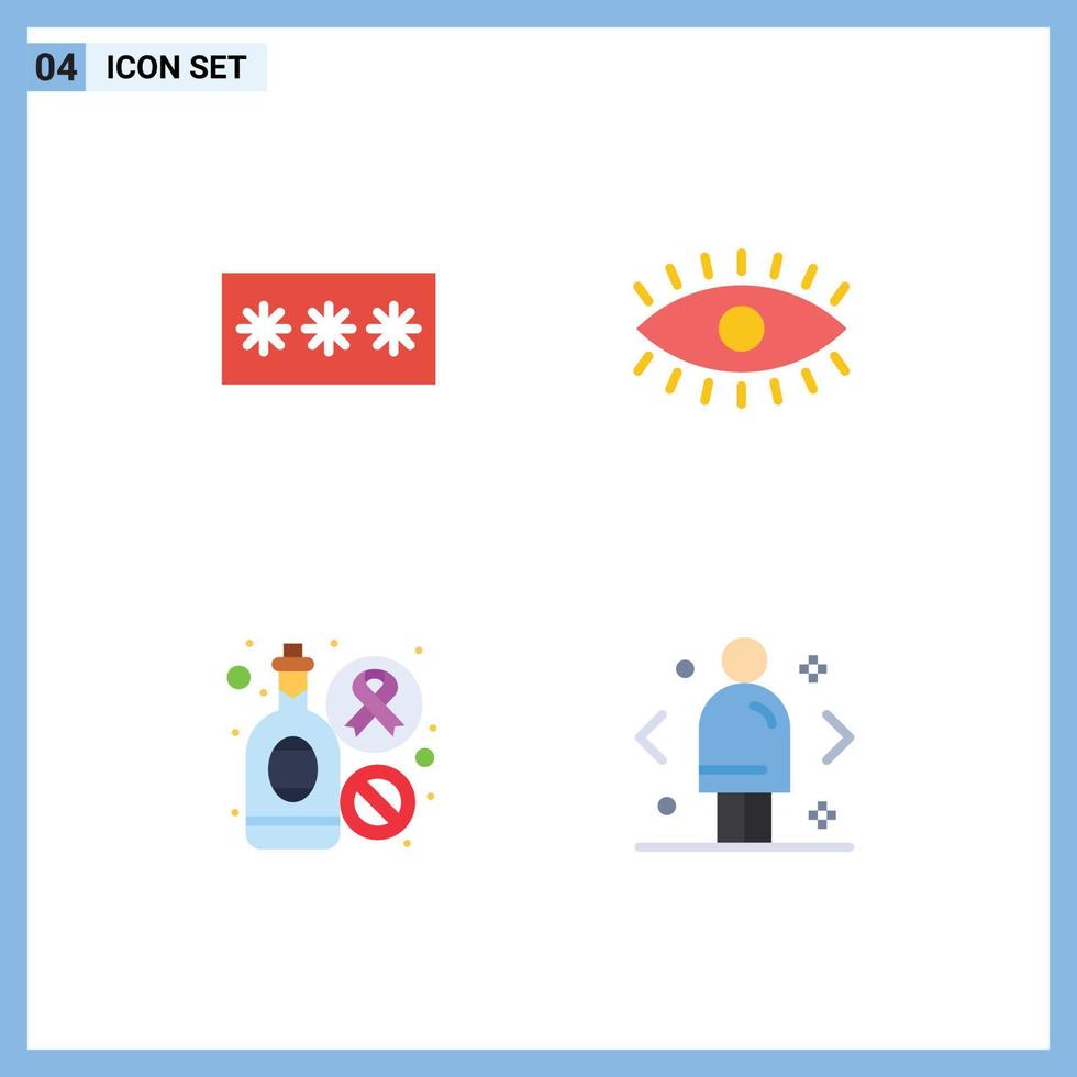 Set of 4 Modern UI Icons Symbols Signs for code bottle password eyes wine Editable Vector Design Elements