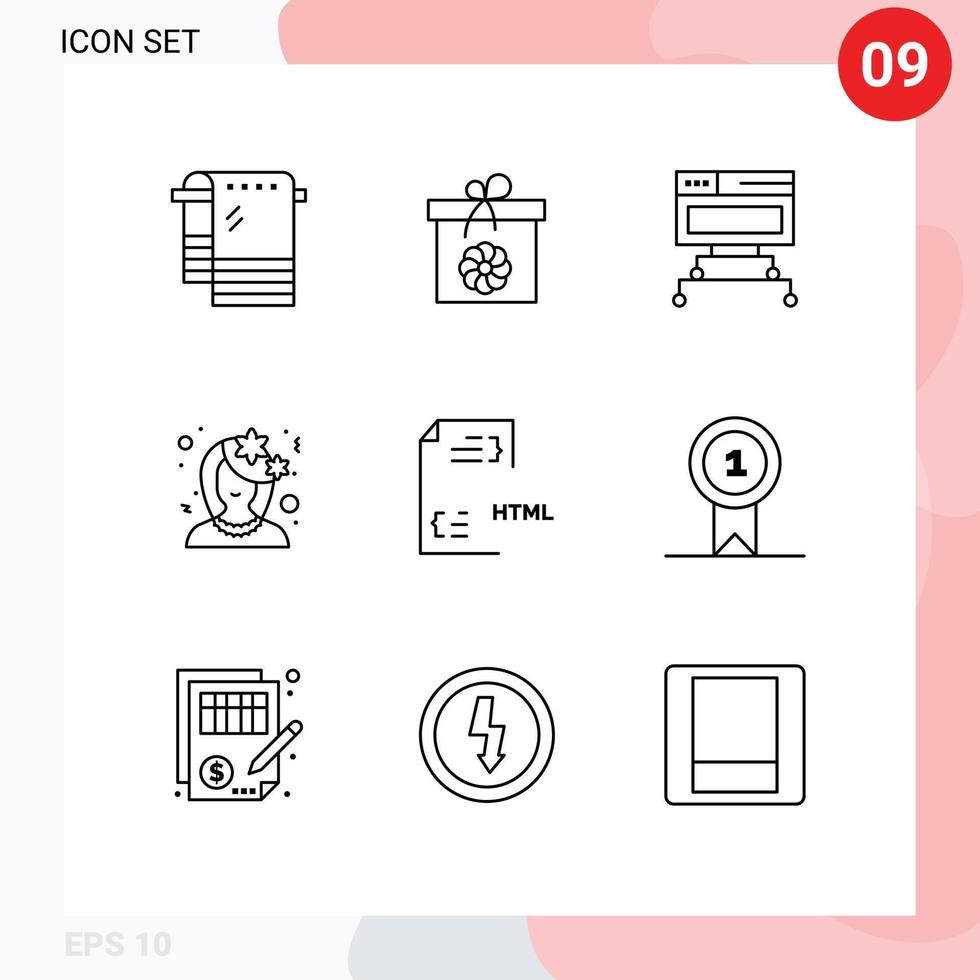 Modern Set of 9 Outlines Pictograph of coding profile computer flower avatar Editable Vector Design Elements