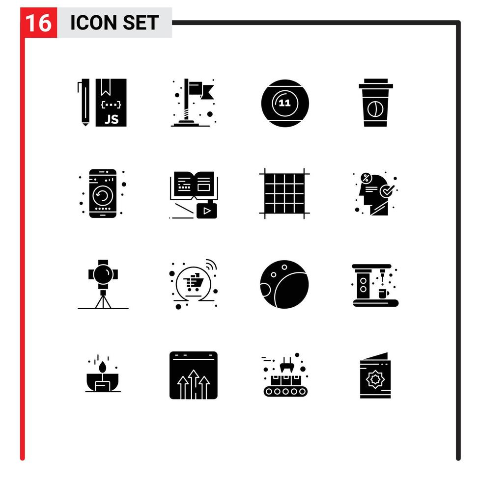 Set of 16 Modern UI Icons Symbols Signs for gadget food ball drink sports Editable Vector Design Elements