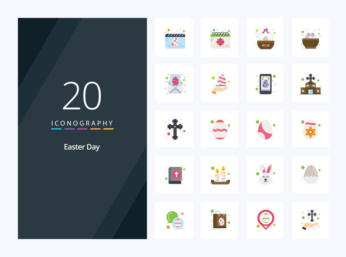 20 Easter Flat Color icon for presentation vector