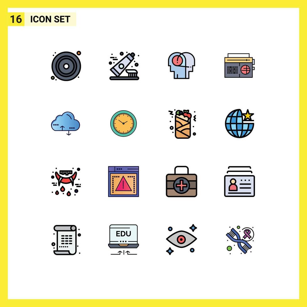 Mobile Interface Flat Color Filled Line Set of 16 Pictograms of computing media better audio radio Editable Creative Vector Design Elements