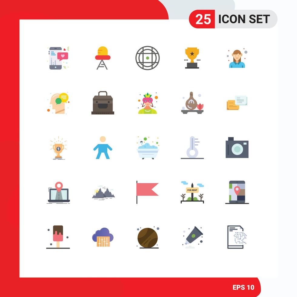 Stock Vector Icon Pack of 25 Line Signs and Symbols for woman employee equipment avatar prize Editable Vector Design Elements