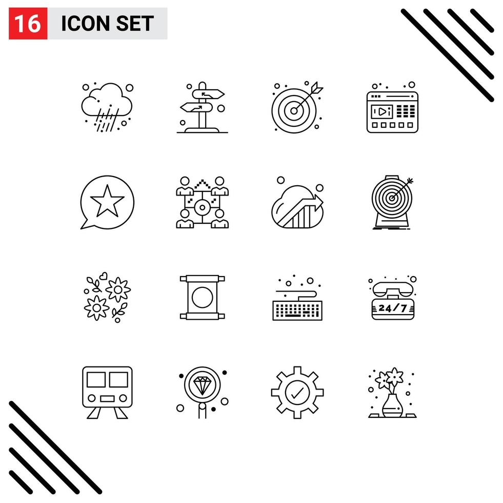 conjunto de 16 iconos modernos de la interfaz de usuario signos de símbolos para el sitio web favorito reproductor web flecha elementos de diseño vectorial editables vector