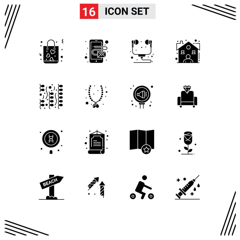 Pictogram Set of 16 Simple Solid Glyphs of party celebration hardware dealer estate Editable Vector Design Elements