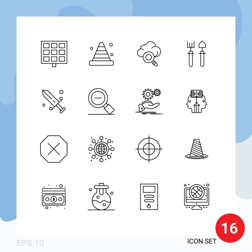 16 Thematic Vector Outlines and Editable Symbols of mask competition cloud shovel gardener Editable Vector Design Elements