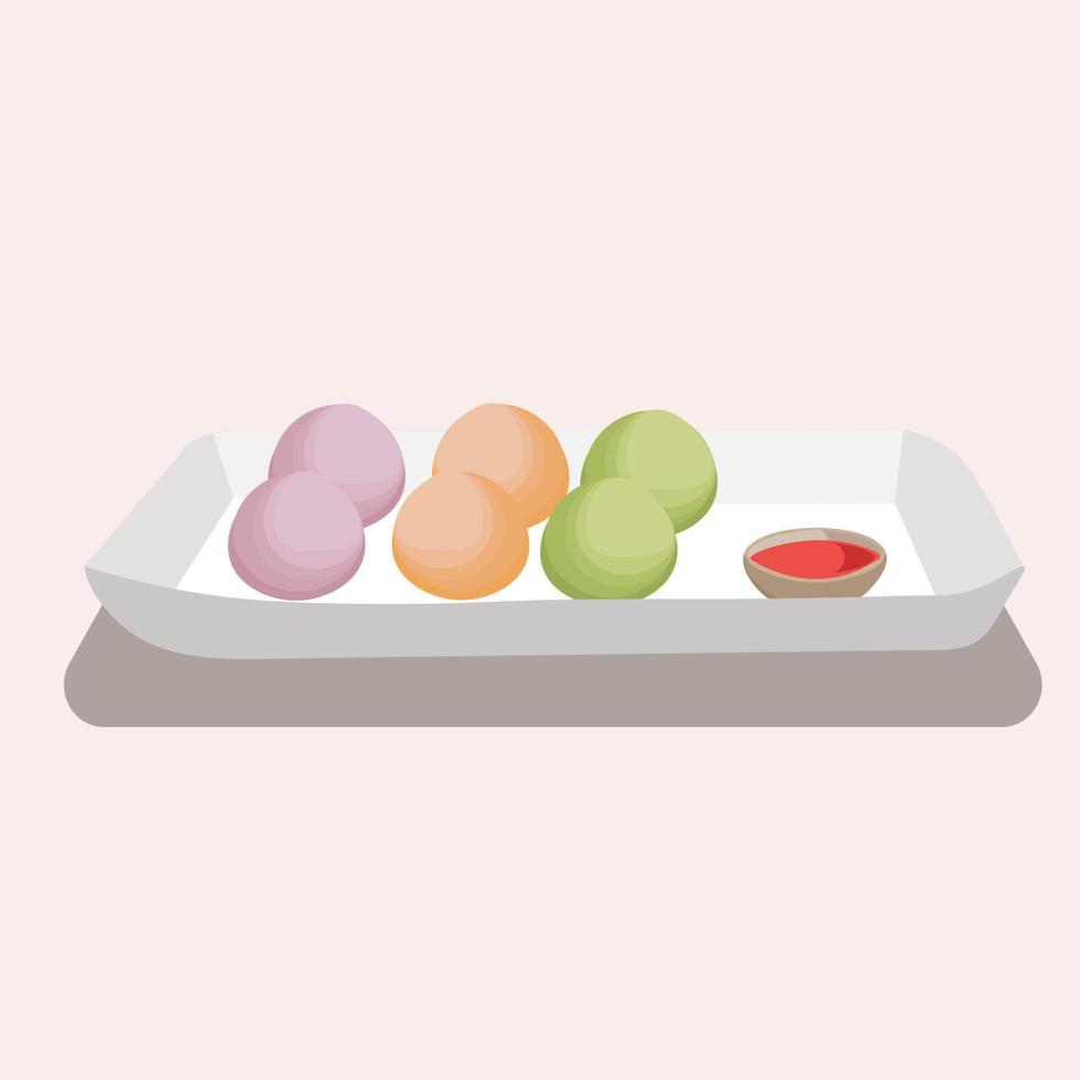 Mochi set. japanese dessert. Sweet asian food in pastel colors. Vector isolated illustration.