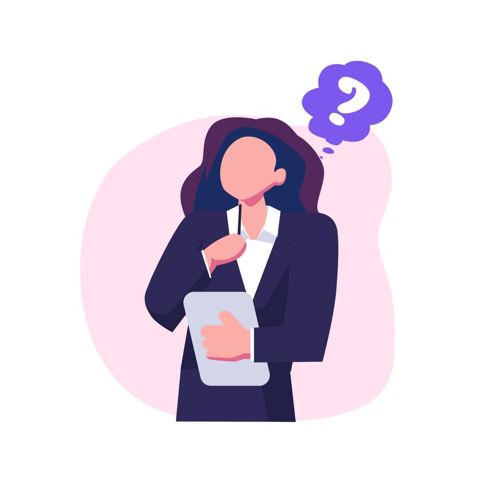 Confused men and women in doubts and thought flat style illustration dsign vector