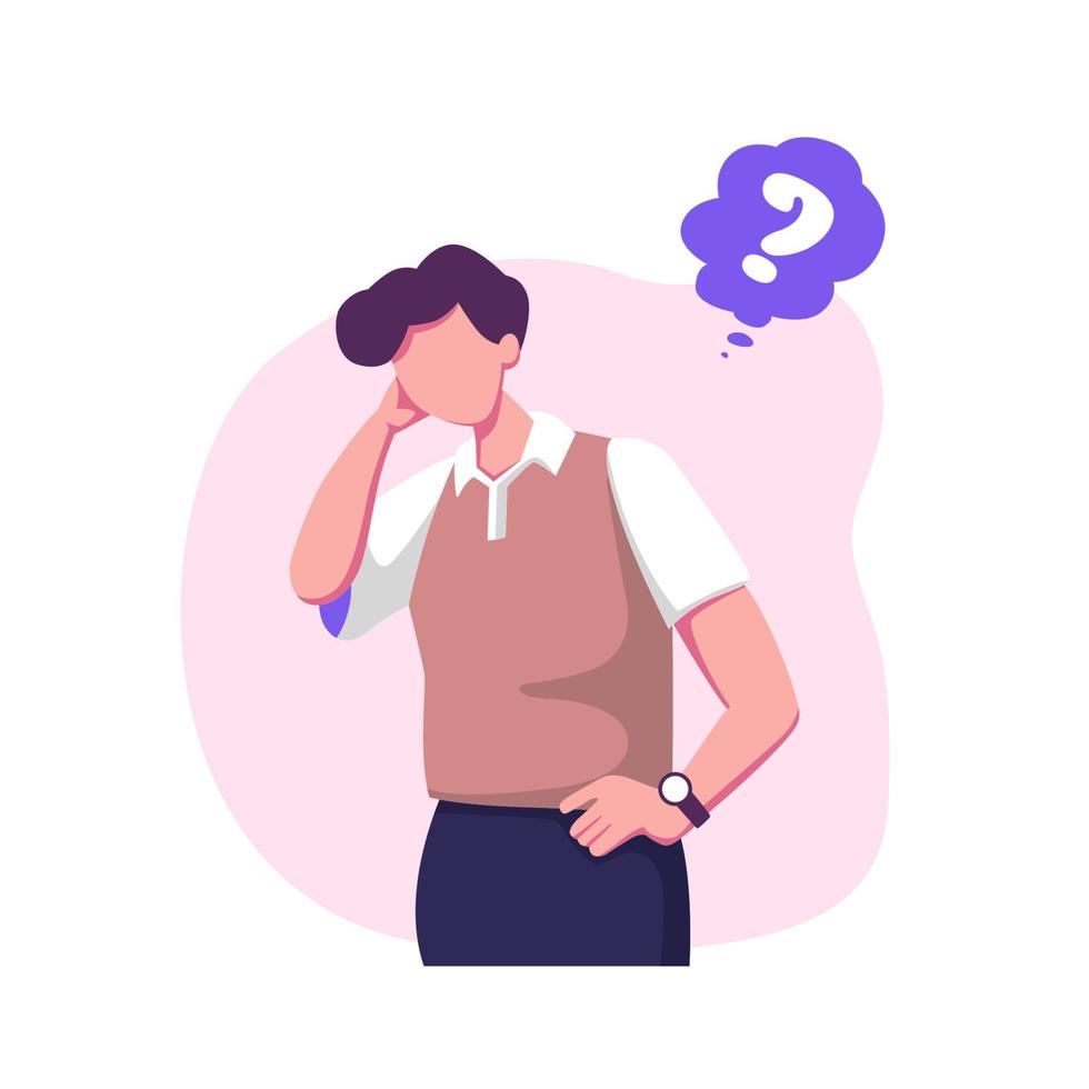 Confused men and women in doubts and thought flat style illustration dsign vector
