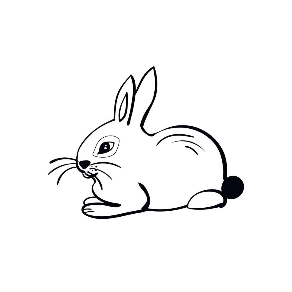 outline drawing cute rabbit hand drawn black and white bunny vector