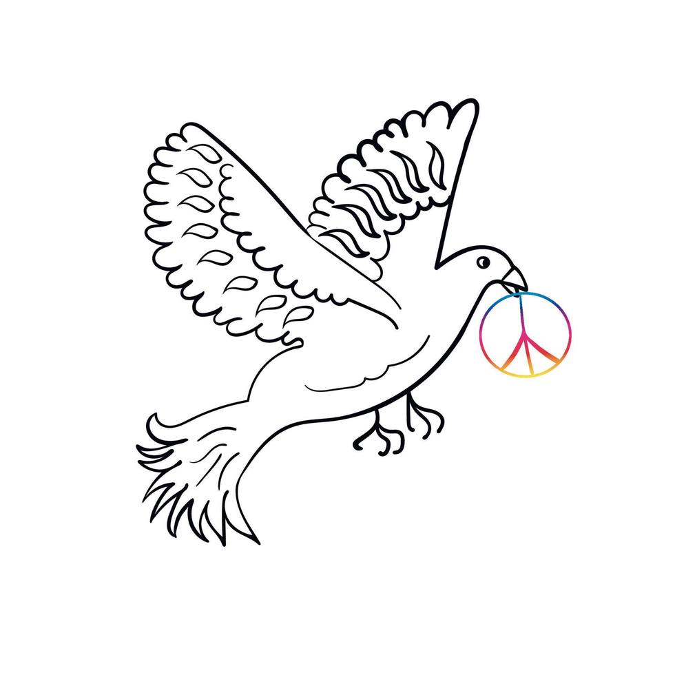 Dove contour drawing isolated on white background with pacific sign vector