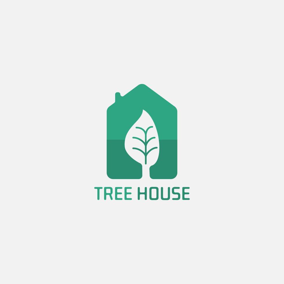 Green house logo with tree negative space. vector