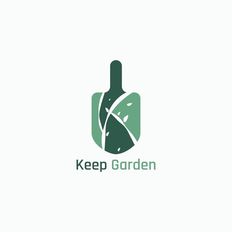 Spade logo with negative space of tree branches forming the letter K. vector