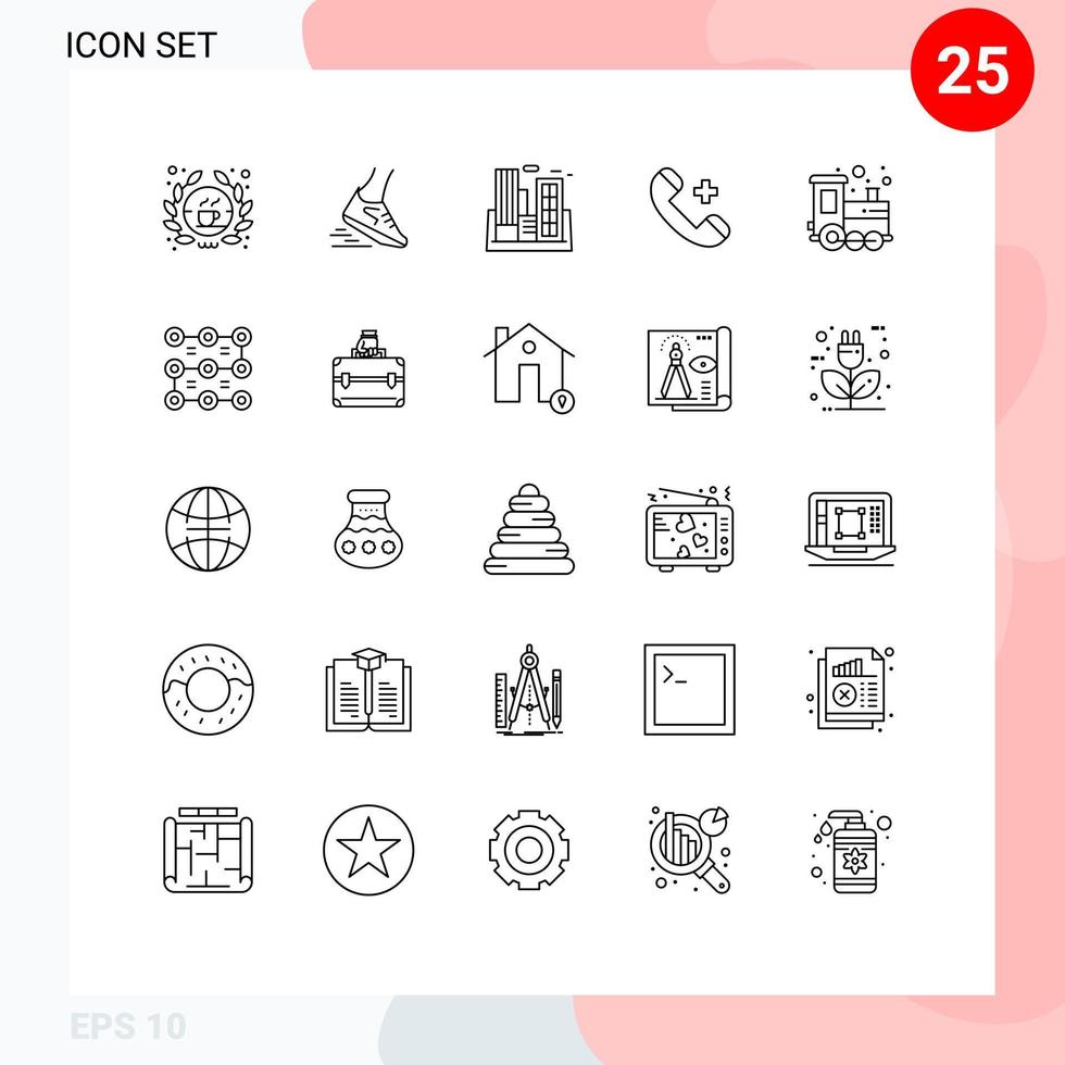 Group of 25 Lines Signs and Symbols for phone ring running call building Editable Vector Design Elements