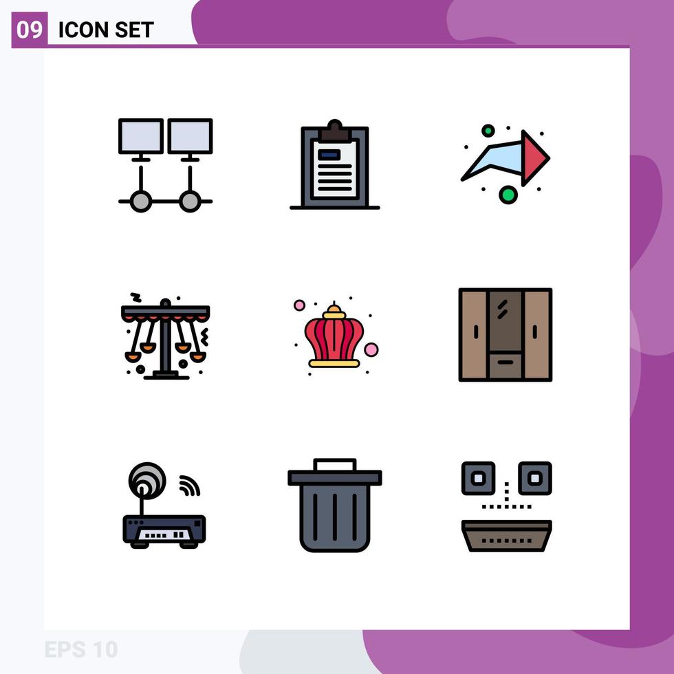 conjunto de 9 iconos de interfaz de usuario modernos signos de símbolos para elementos de diseño de vector editables de dirección de oscilación de página de reproducción de entretenimiento