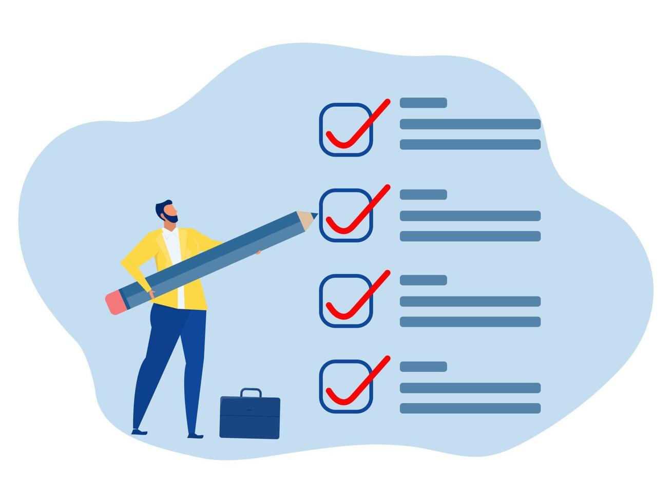 Businessman checklist ,businessman holding pencil tick all completed task checkbox,achievement , tasks or project concept of success Vector Illustration.