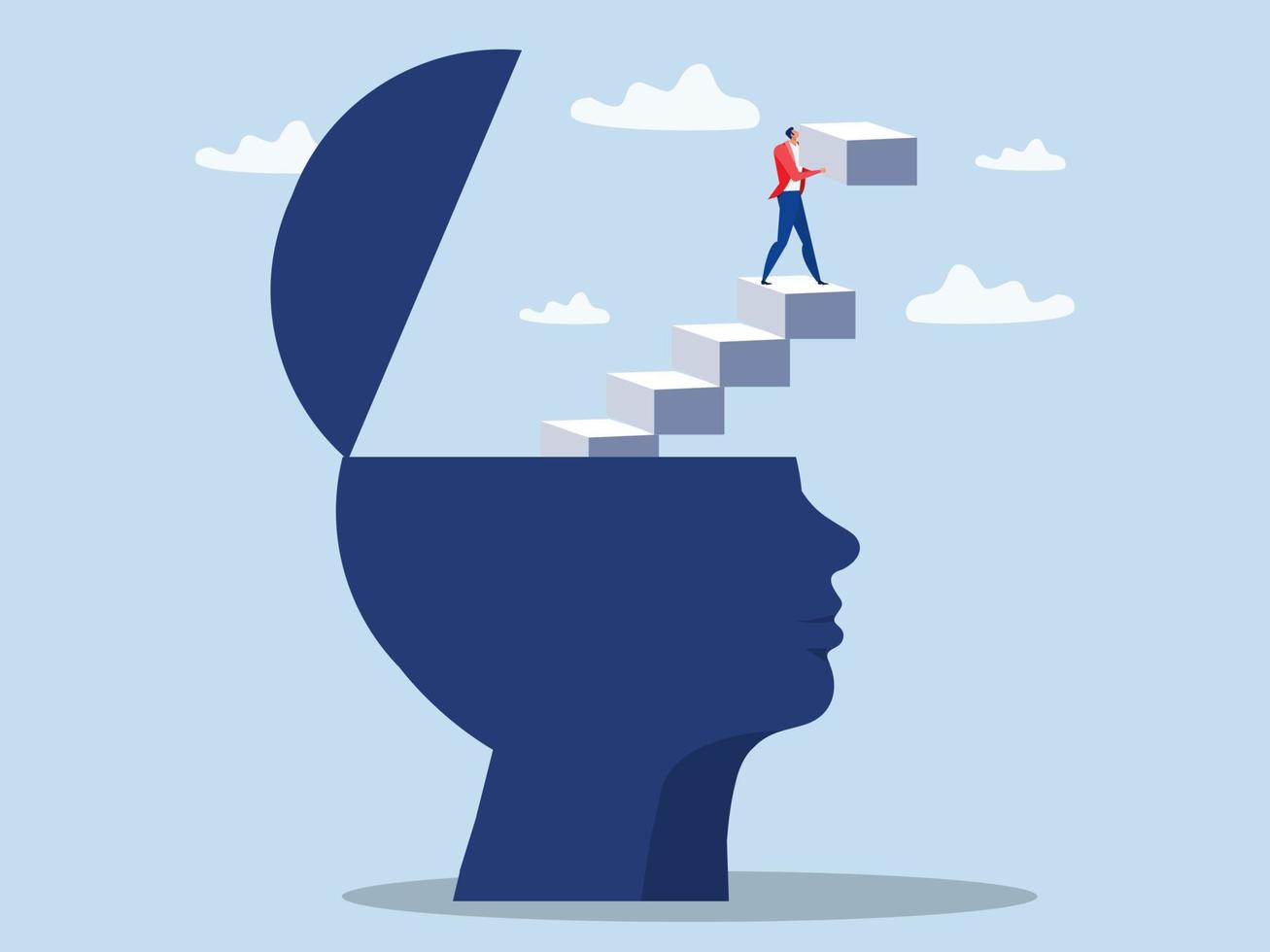 Growth mindset development. businessman builds growth ladder  or  stairs  new successful life.vector vector