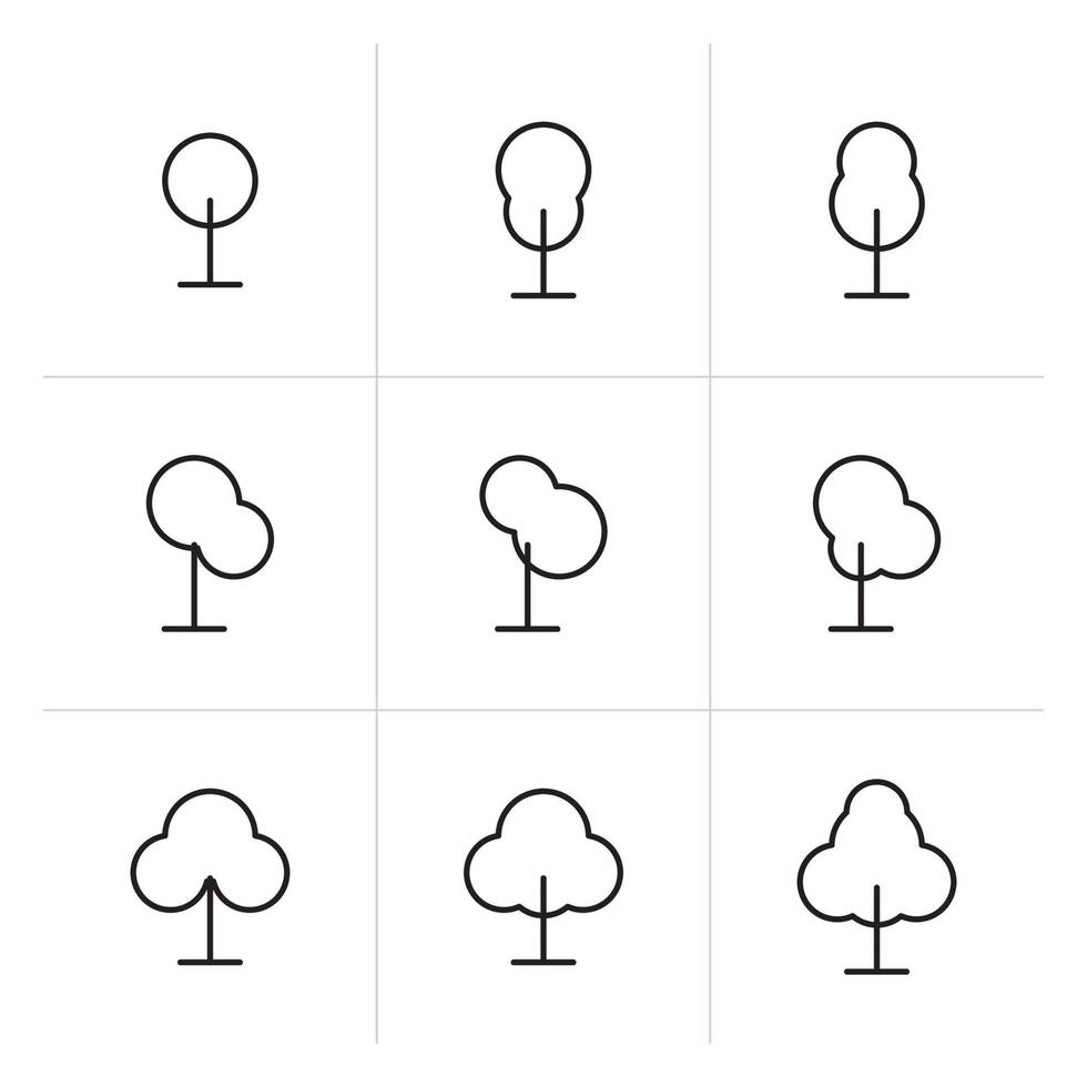 Tree line icon set. Collection of minimalistic vector illustrations.