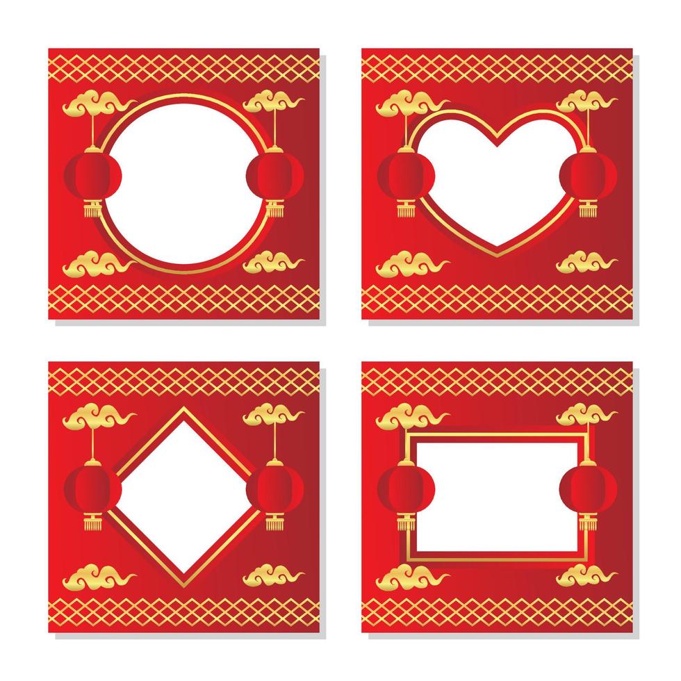 Chinese new year concept poster Vector illustration. gradient red heart with white frame on lantern ornament geometric background. Sale banner, greeting card