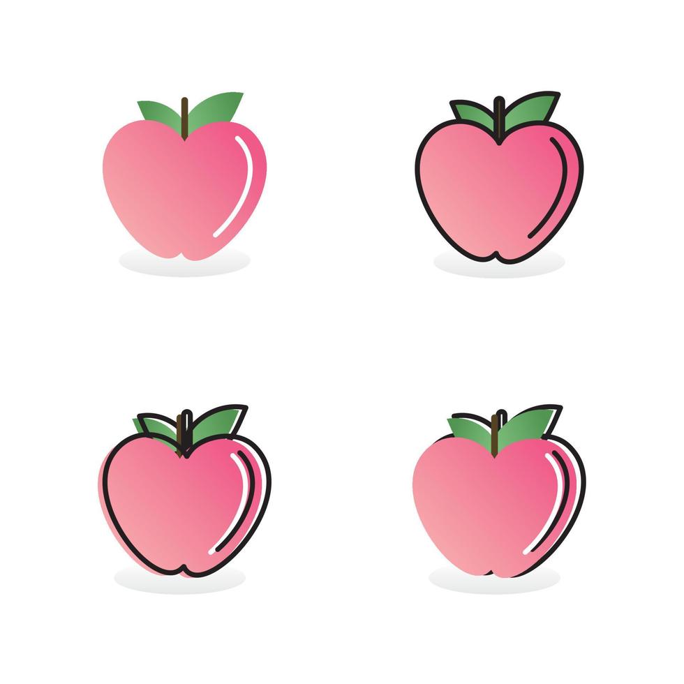 et de melocotones con hojas. duraznos de forma entera, manzanas. melocotón aislado sobre fondo blanco. diseño plano. vector