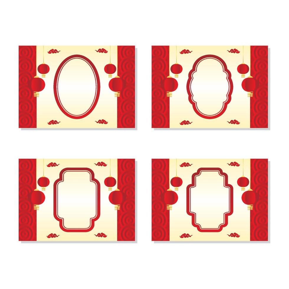 Chinese new year concept poster Vector illustration. gradient red heart with white frame on lantern ornament geometric background. Sale banner, greeting card