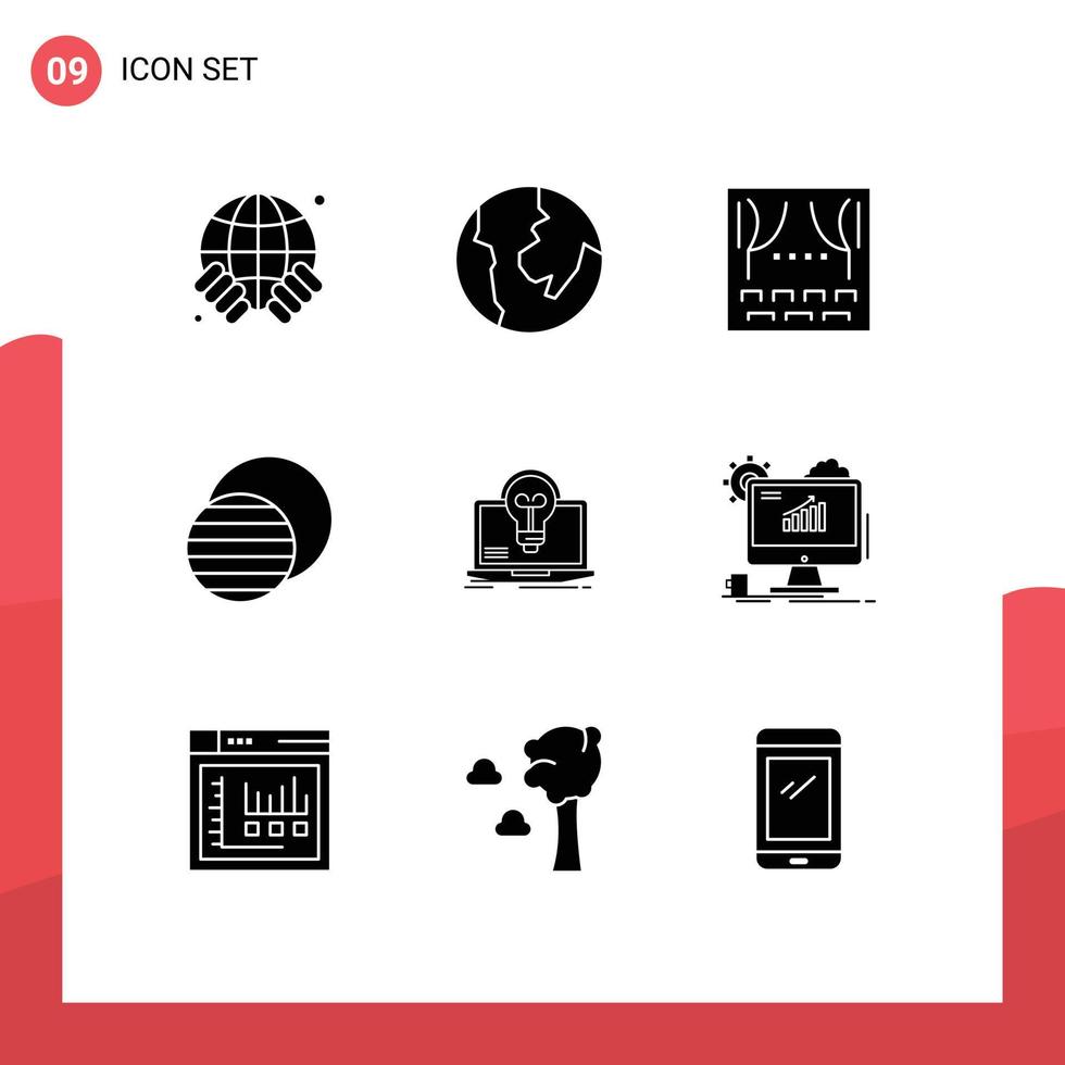 Solid Glyph Pack of 9 Universal Symbols of screen success party bulb space Editable Vector Design Elements