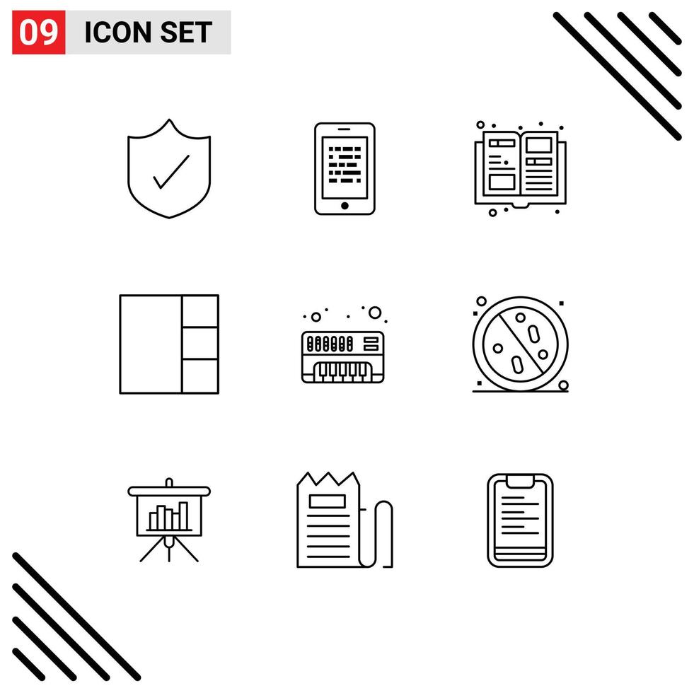 Mobile Interface Outline Set of 9 Pictograms of virus synthesizer catalogue electronic layout Editable Vector Design Elements