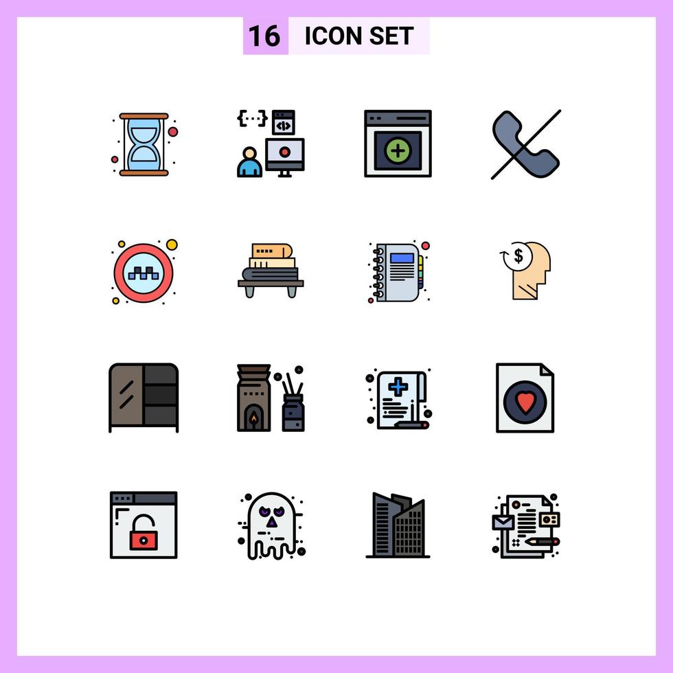 16 Universal Flat Color Filled Lines Set for Web and Mobile Applications service phone communication mobile call Editable Creative Vector Design Elements