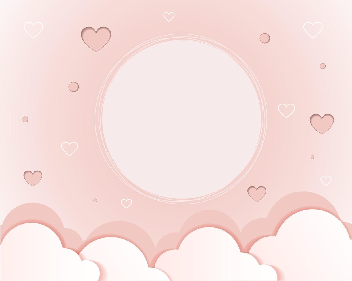 Delicate pink Valentine s Day background with hearts and clouds in paper cut style. Template for a card and space for an inscription. Vector. Postcard. Invitations. vector